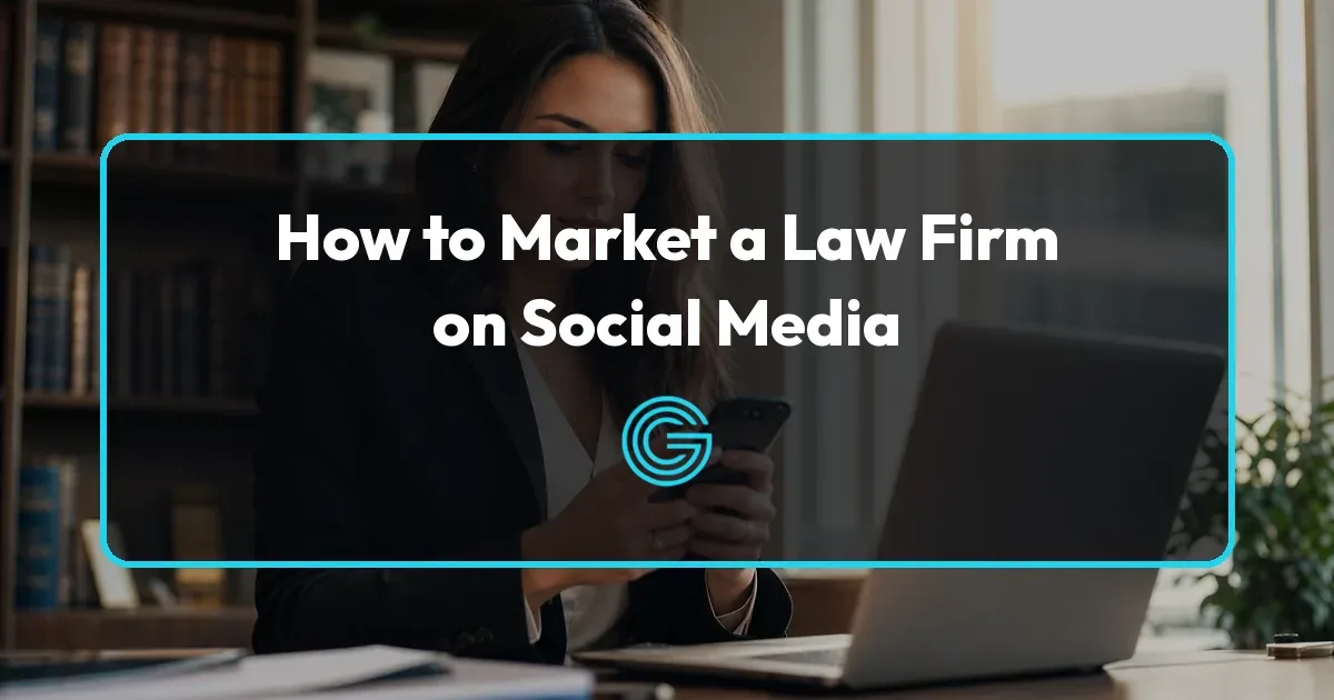 How to market a law firm on social media: an attorney reviewing her firm's social media feed on a smartphone in a law office