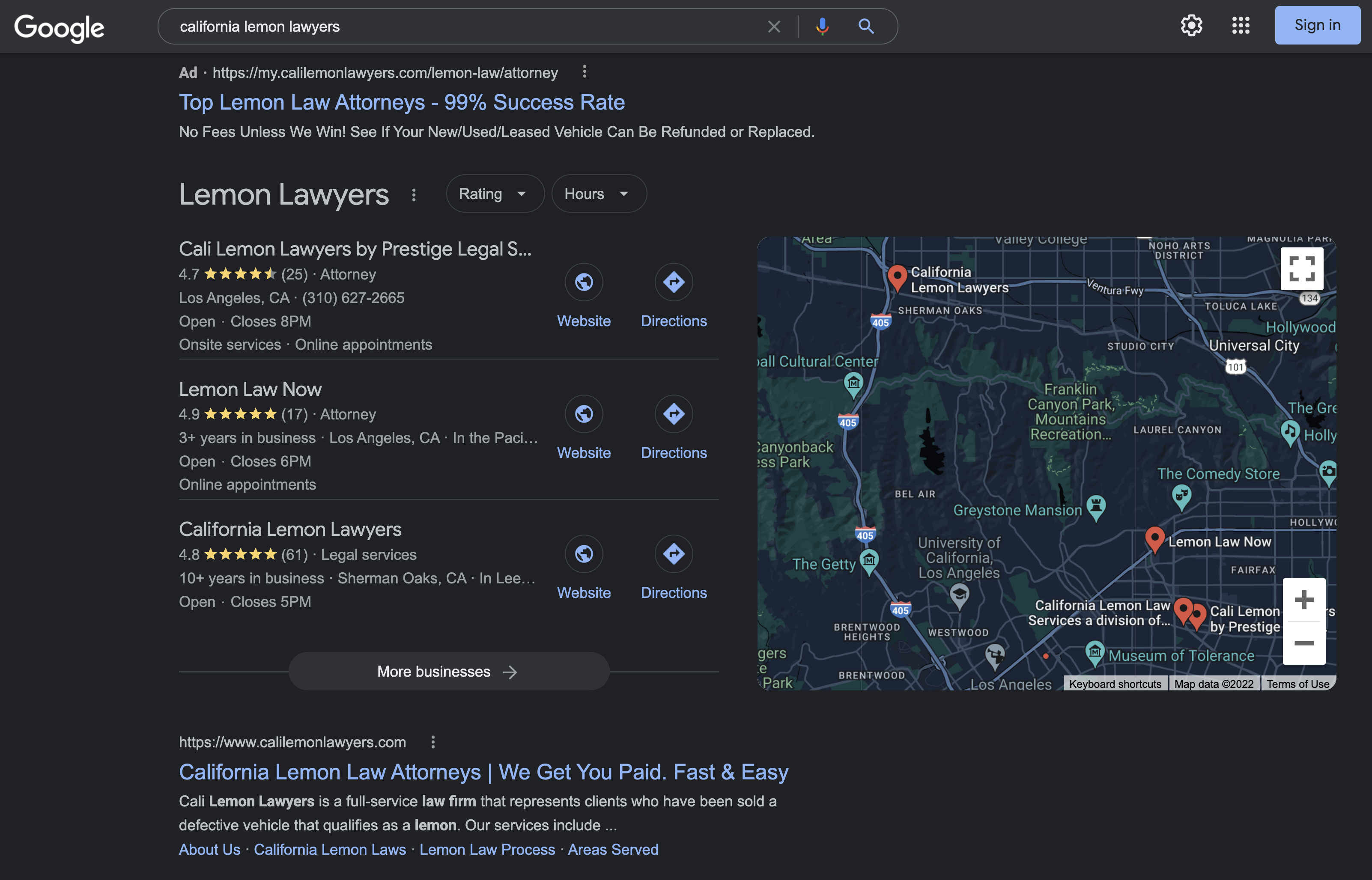 Search visibility growth for Cali Lemon Lawyers